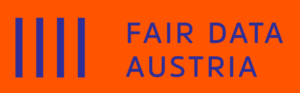 Logo Fair Data Austria königsblau auf orangerot RGB